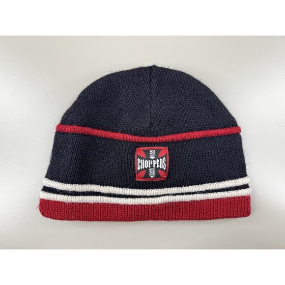 Vintage West Coast Choppers Y2K Beanie Hat Skull Crown Iron Cross Black Red WCC - Picture 1 of 8